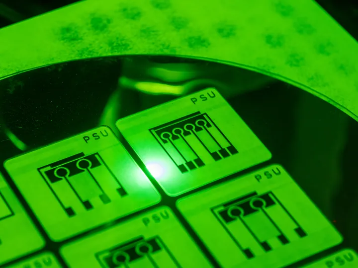 Sensor array on a wafer under illumination